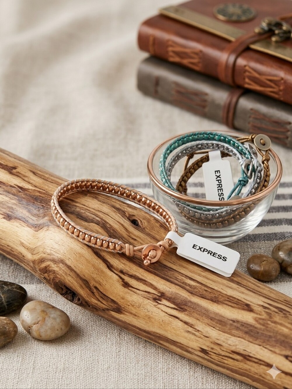 Express NWT Braided Leather Wrap Bracelets - Rose Gold Accents